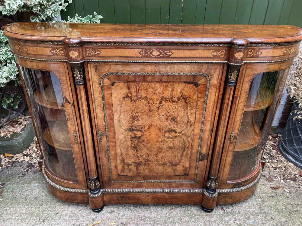 Fine quality mid C19th ormolu-mounted burr walnut bow-ended credenza. View II
