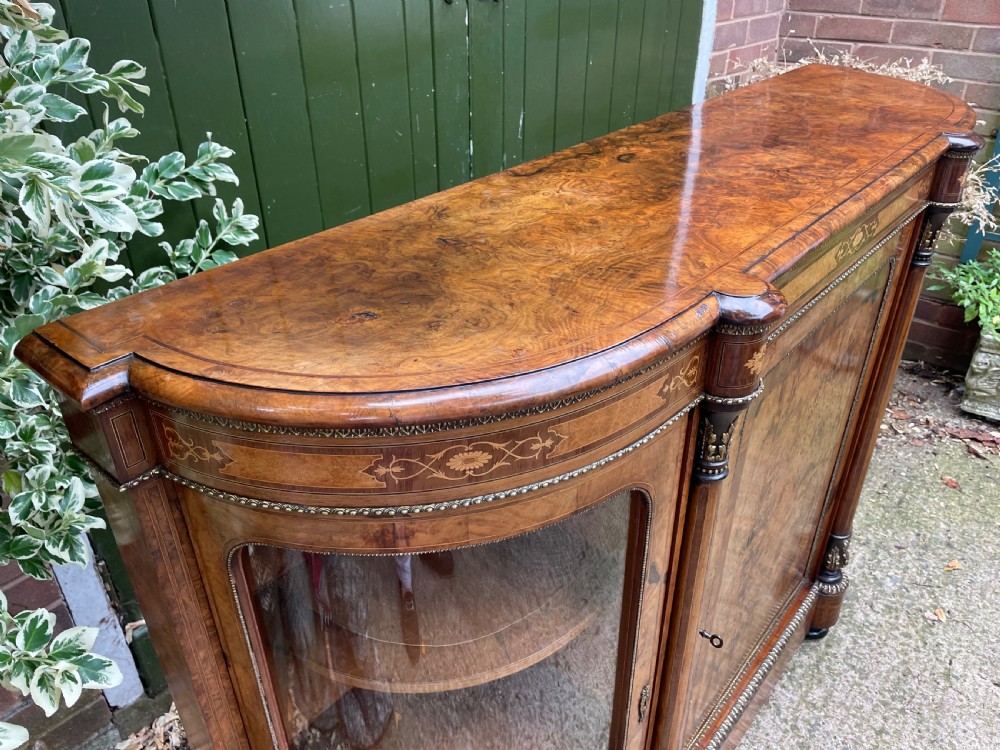 Fine quality mid C19th ormolu-mounted burr walnut bow-ended credenza. View V