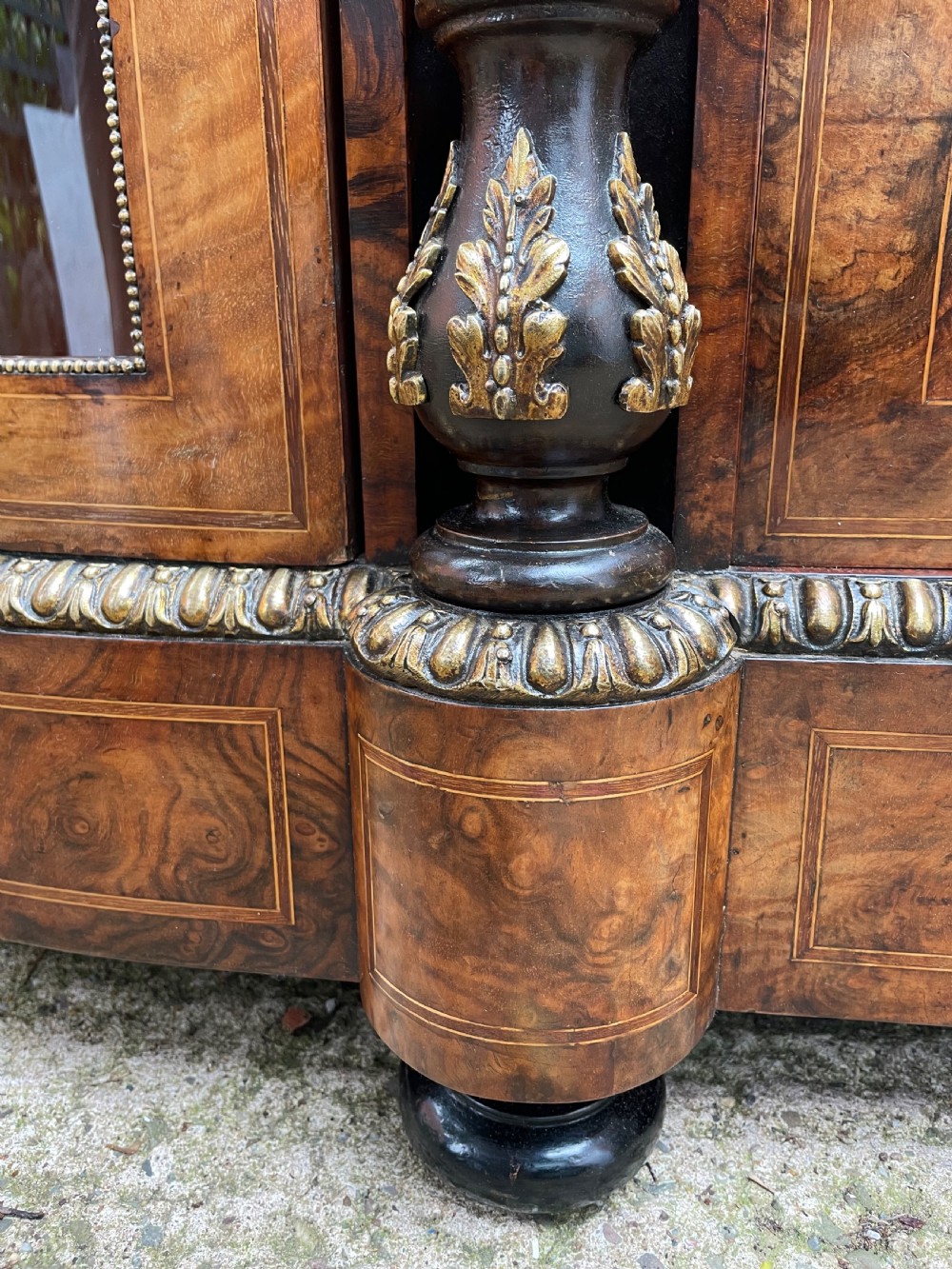 Fine quality mid C19th ormolu-mounted burr walnut bow-ended credenza. View XII