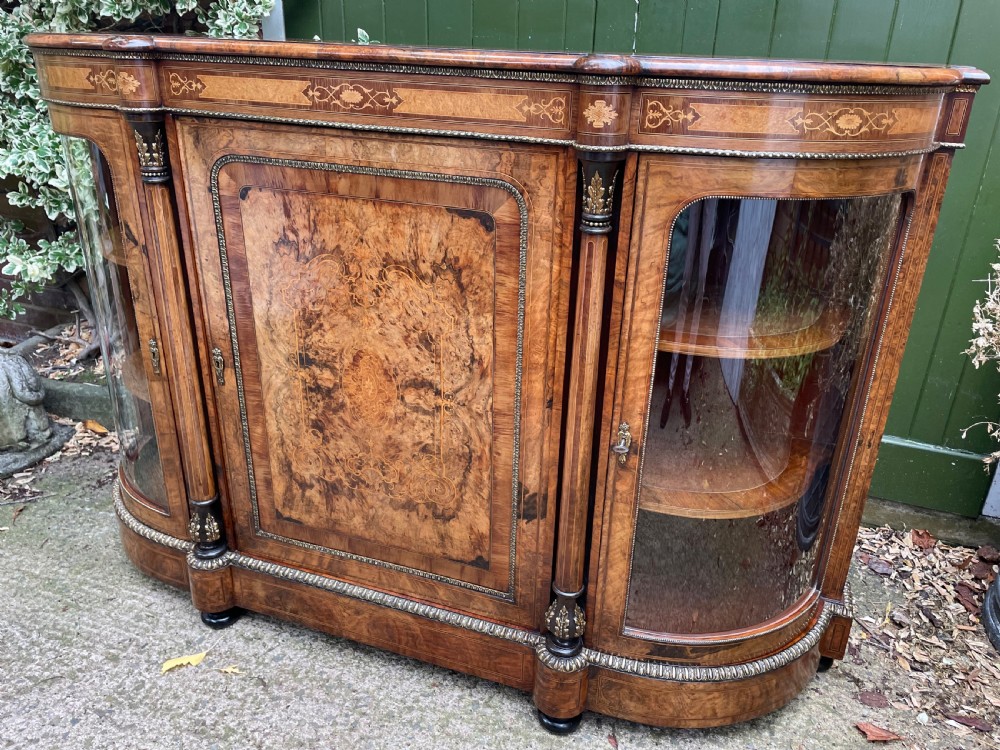 Fine quality mid C19th ormolu-mounted burr walnut bow-ended credenza. View XVI