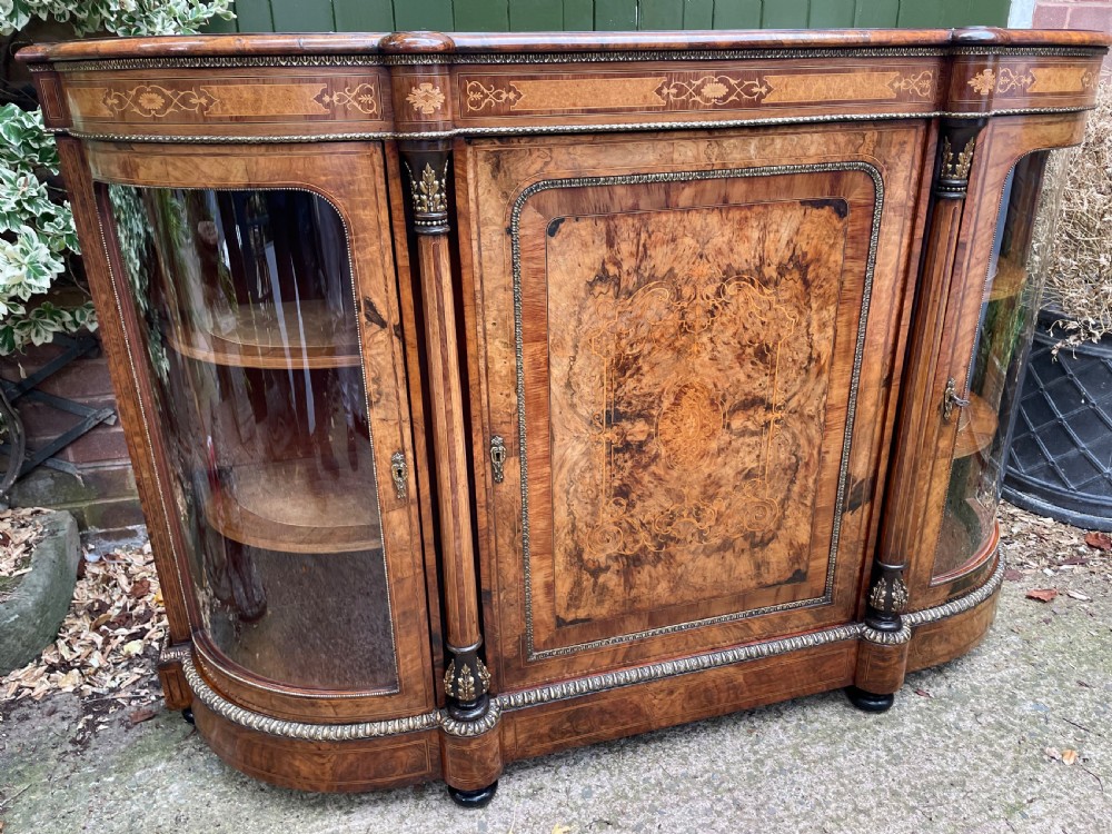 Fine quality mid C19th ormolu-mounted burr walnut bow-ended credenza. View XVIII