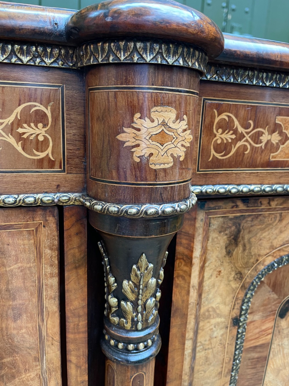 Fine quality mid C19th ormolu-mounted burr walnut bow-ended credenza. View XXII