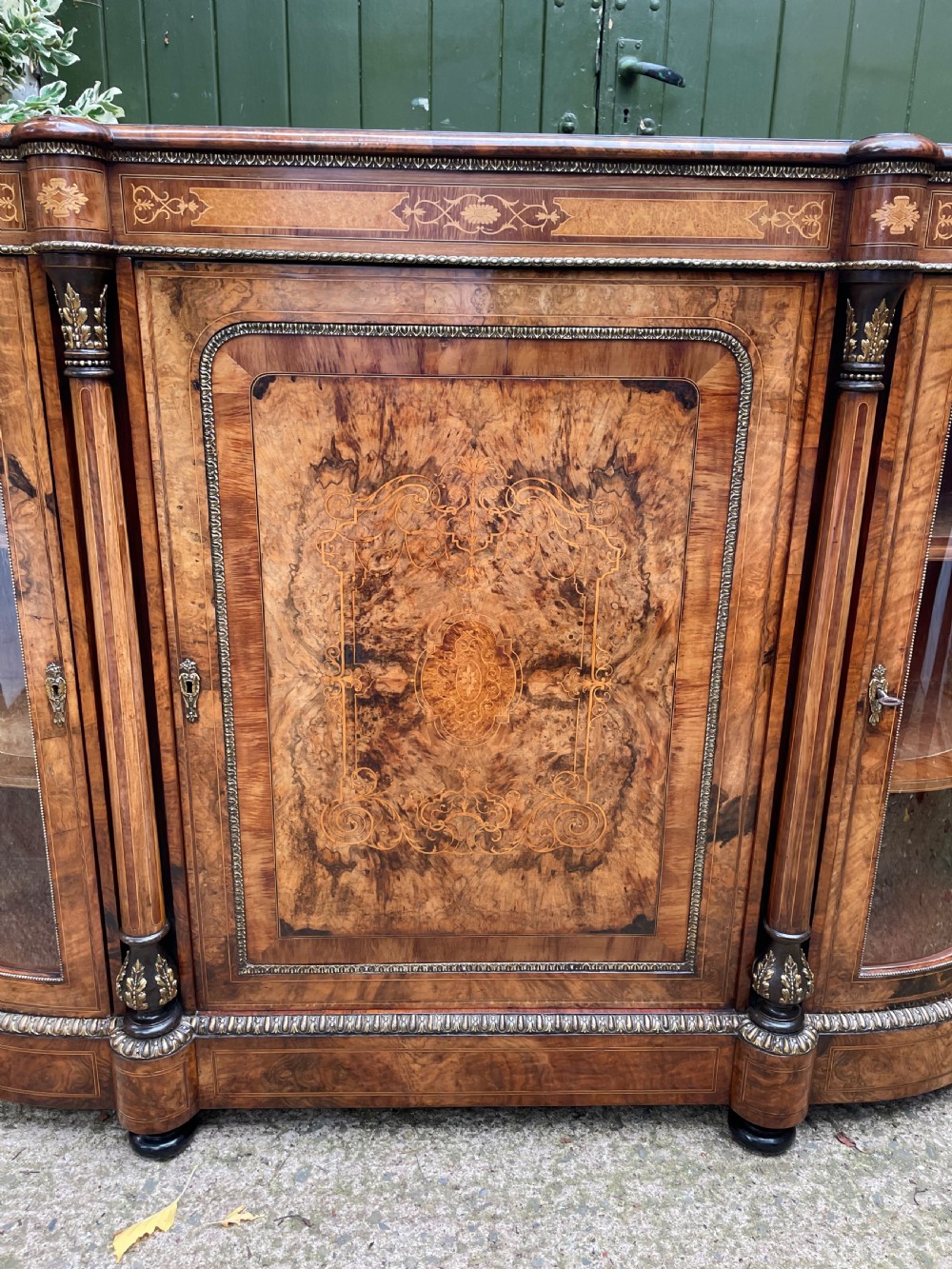 Fine quality mid C19th ormolu-mounted burr walnut bow-ended credenza. View XXV