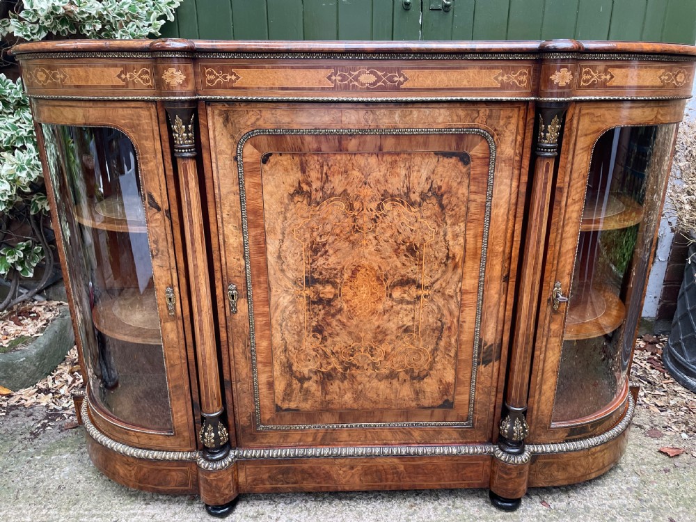 Fine quality mid C19th ormolu-mounted burr walnut bow-ended credenza. View XXVI