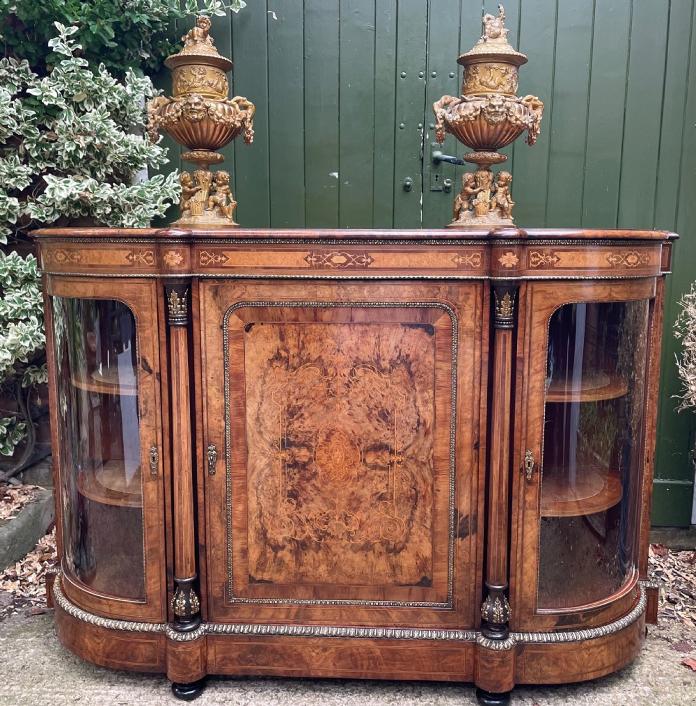 Fine quality mid C19th ormolu-mounted burr walnut bow-ended credenza. View XXVIII