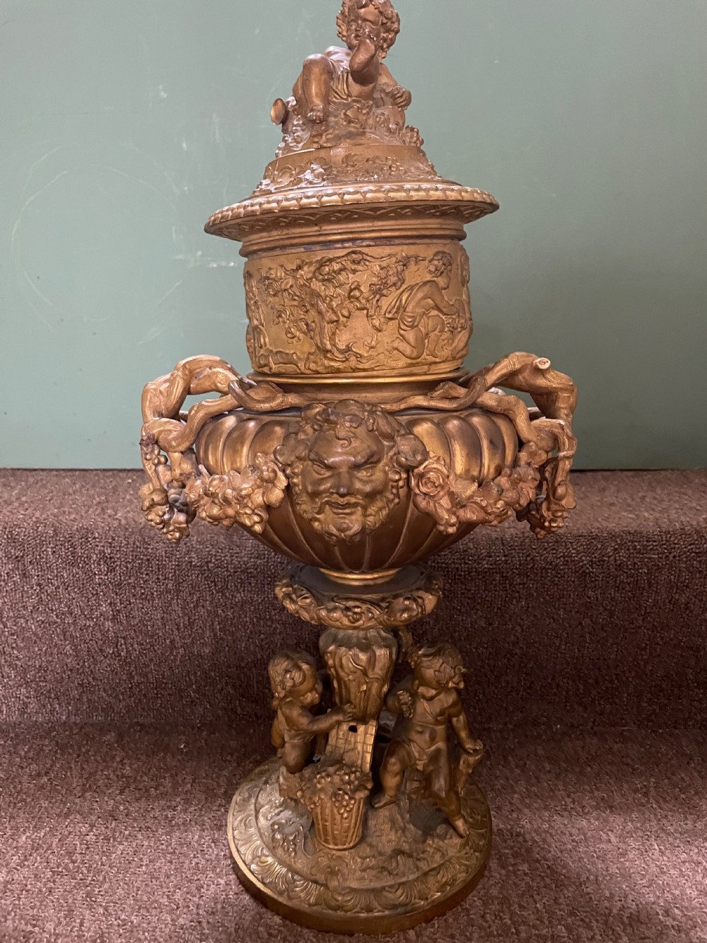 Pair of large late C19th French Napoleon III period gilt metal wine-coolers of circular form, after ‘Clodion’ . View III
