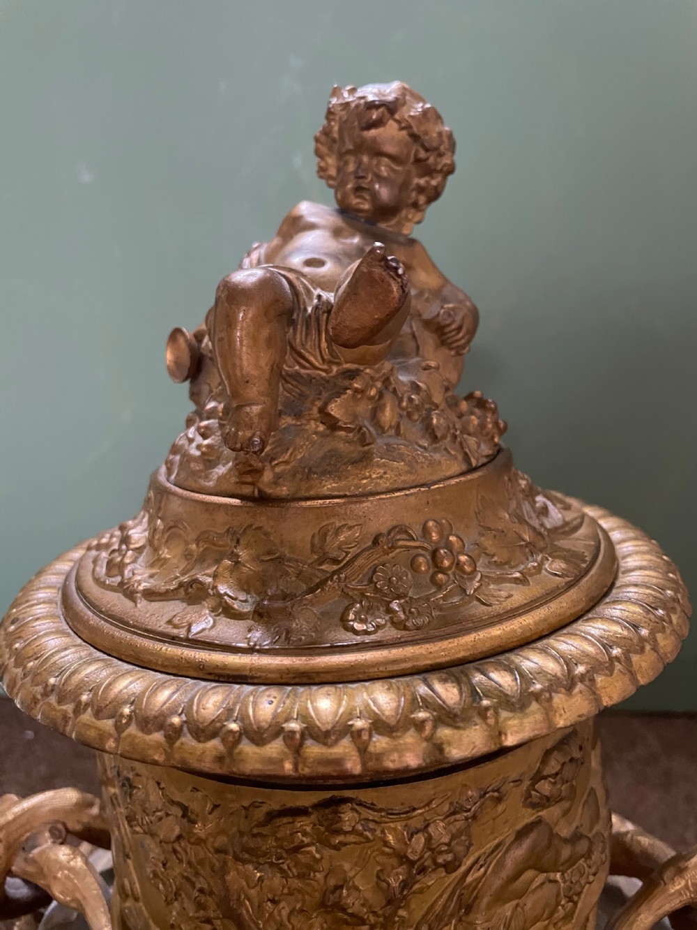 Pair of large late C19th French Napoleon III period gilt metal wine-coolers of circular form, after ‘Clodion’ . View IV