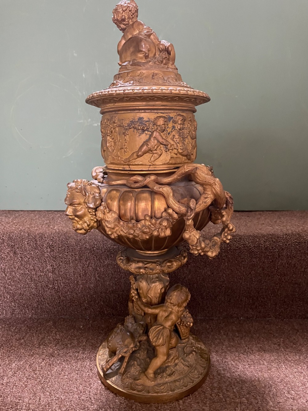 Pair of large late C19th French Napoleon III period gilt metal wine-coolers of circular form, after ‘Clodion’ . View VII