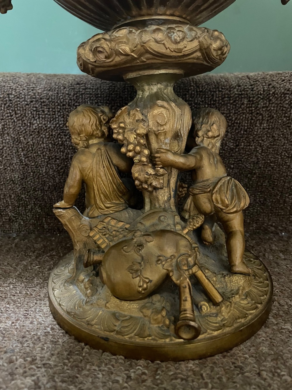 Pair of large late C19th French Napoleon III period gilt metal wine-coolers of circular form, after ‘Clodion’ . View XII