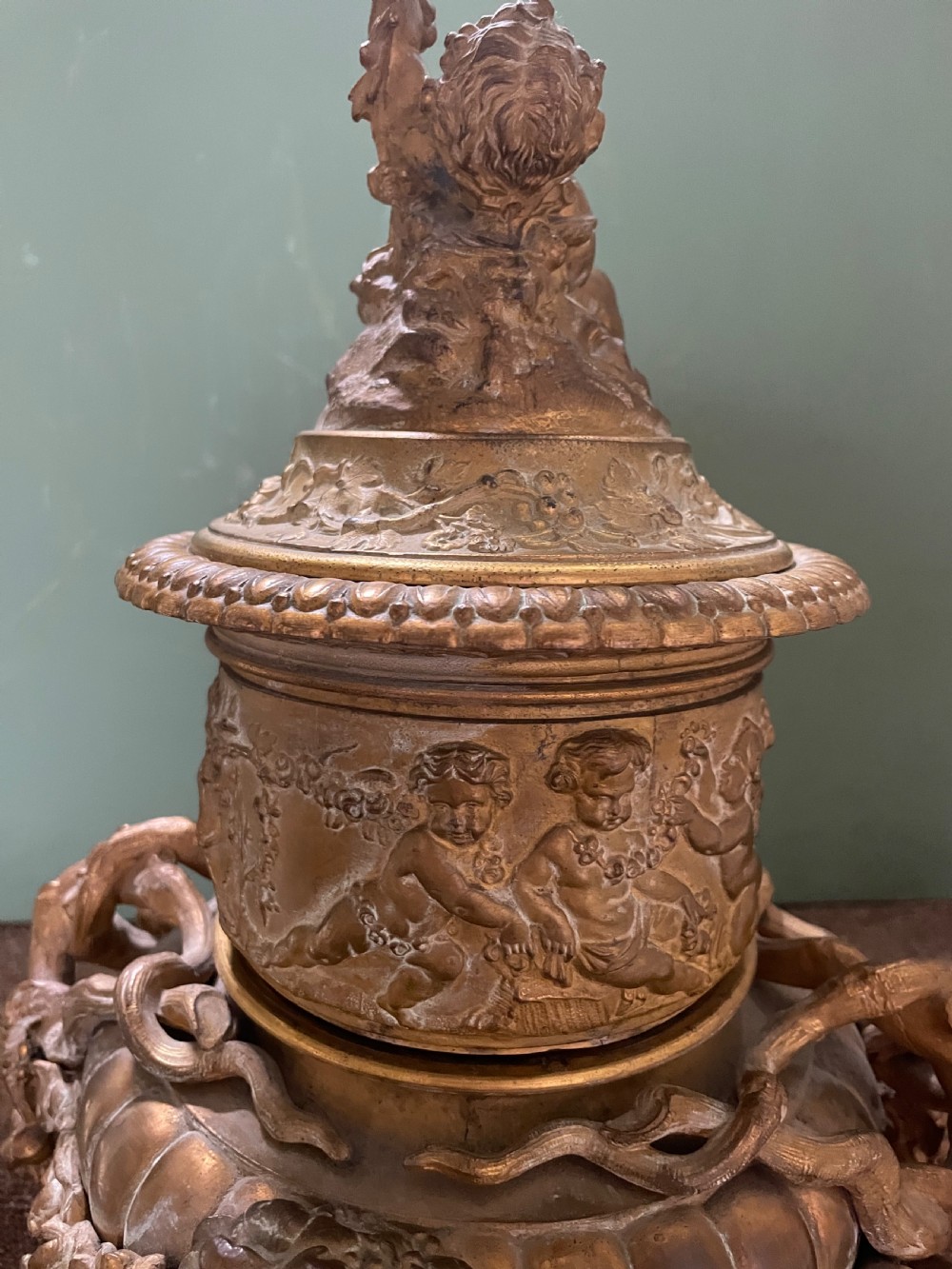 Pair of large late C19th French Napoleon III period gilt metal wine-coolers of circular form, after ‘Clodion’ . View XIII