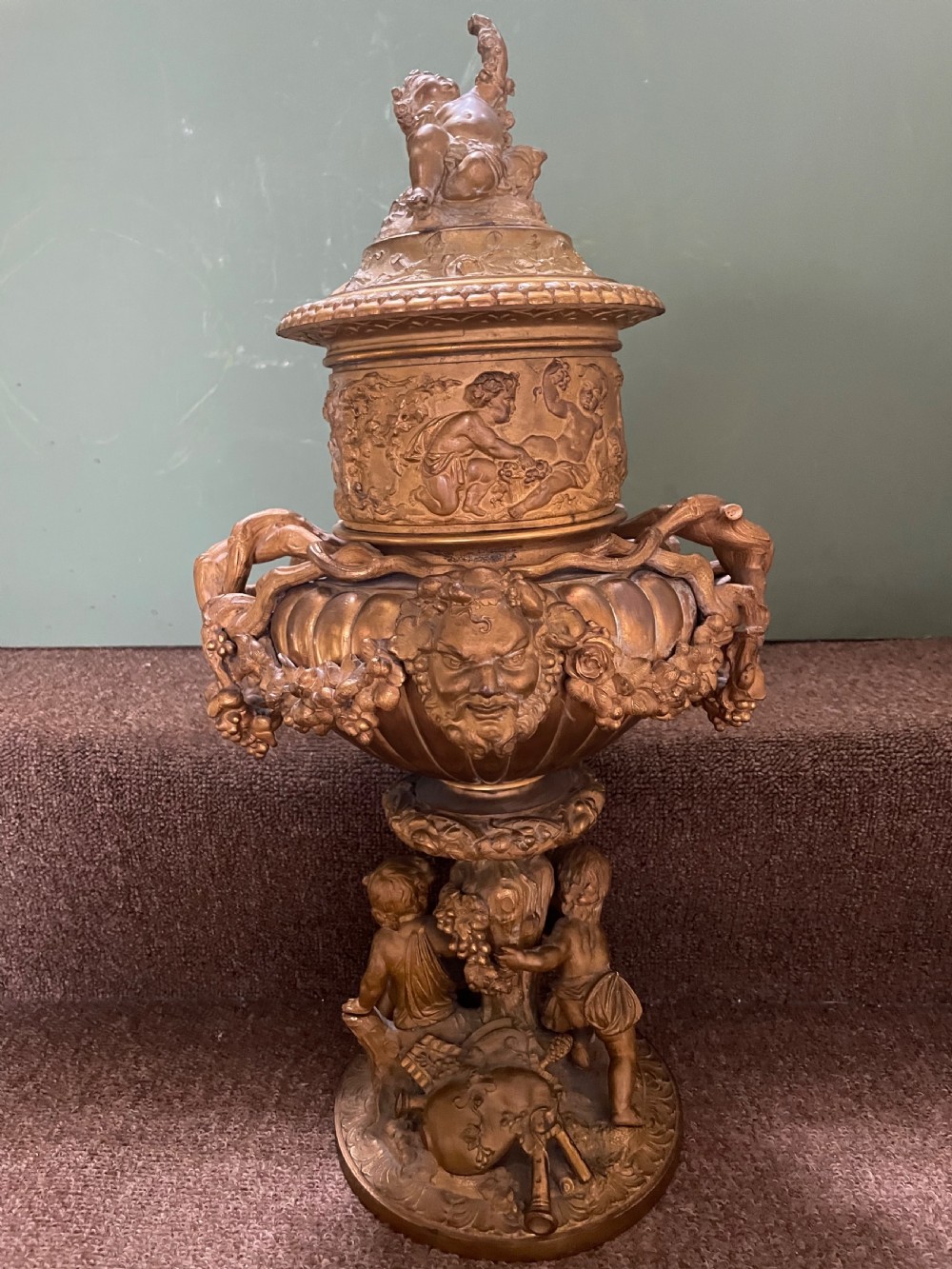 Pair of large late C19th French Napoleon III period gilt metal wine-coolers of circular form, after ‘Clodion’ . View XXIV