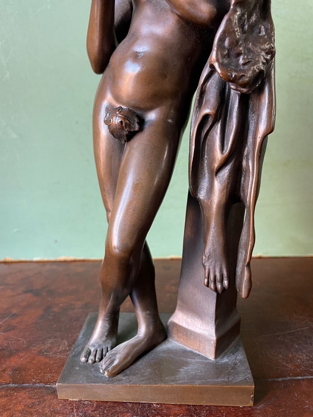 Late C19th French bronze ‘Grand Tour’ souvenir study , after the antique, “ Faun with Pipes “ by Ferdinand Barbedienne foundry . View XII