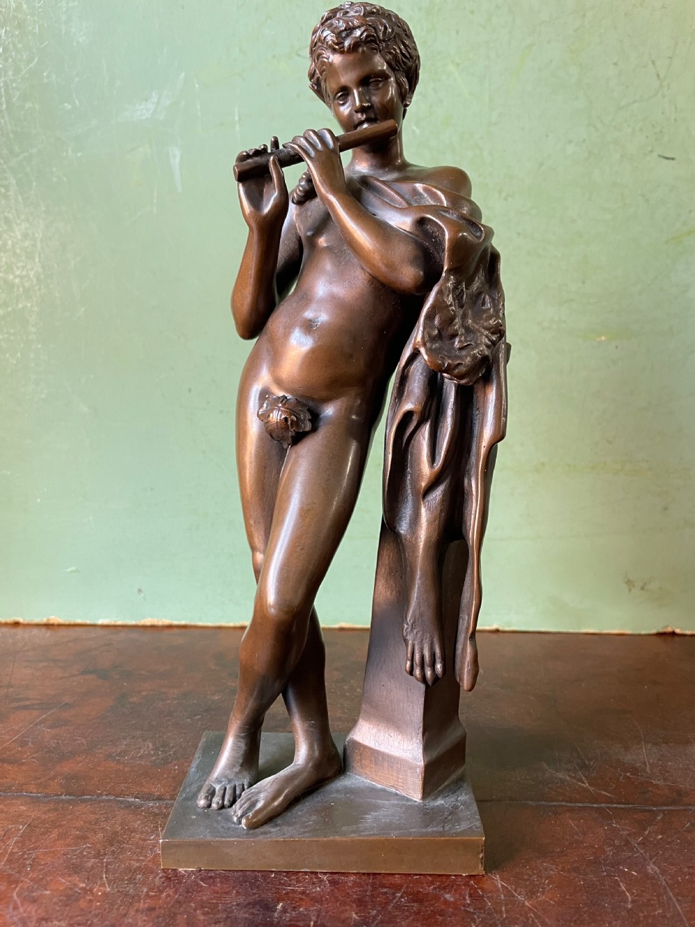 Late C19th French bronze ‘Grand Tour’ souvenir study , after the antique, “ Faun with Pipes “ by Ferdinand Barbedienne foundry . View XV