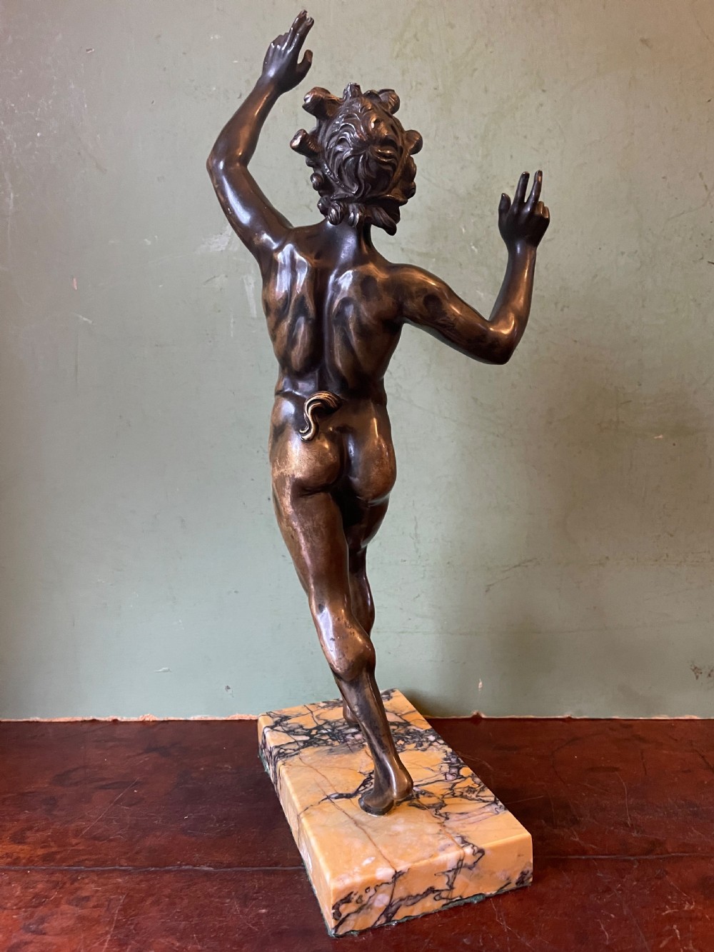 Early C19th Italian ‘Grand Tour’ souvenir bronze reduction, after the antique, of  “The Dancing Faun of Pompeii” . View V