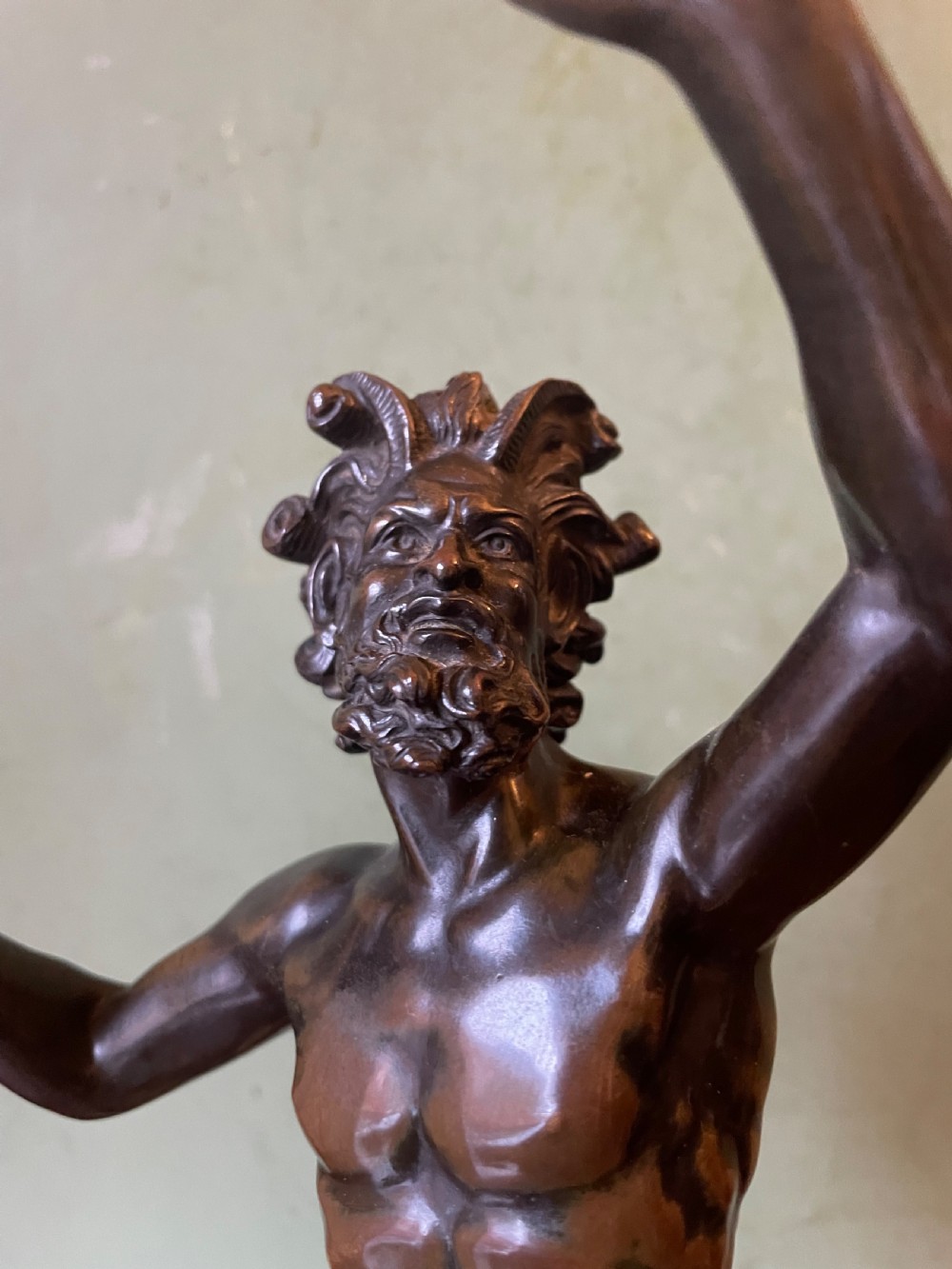 Early C19th Italian ‘Grand Tour’ souvenir bronze reduction, after the antique, of  “The Dancing Faun of Pompeii” . View XIV