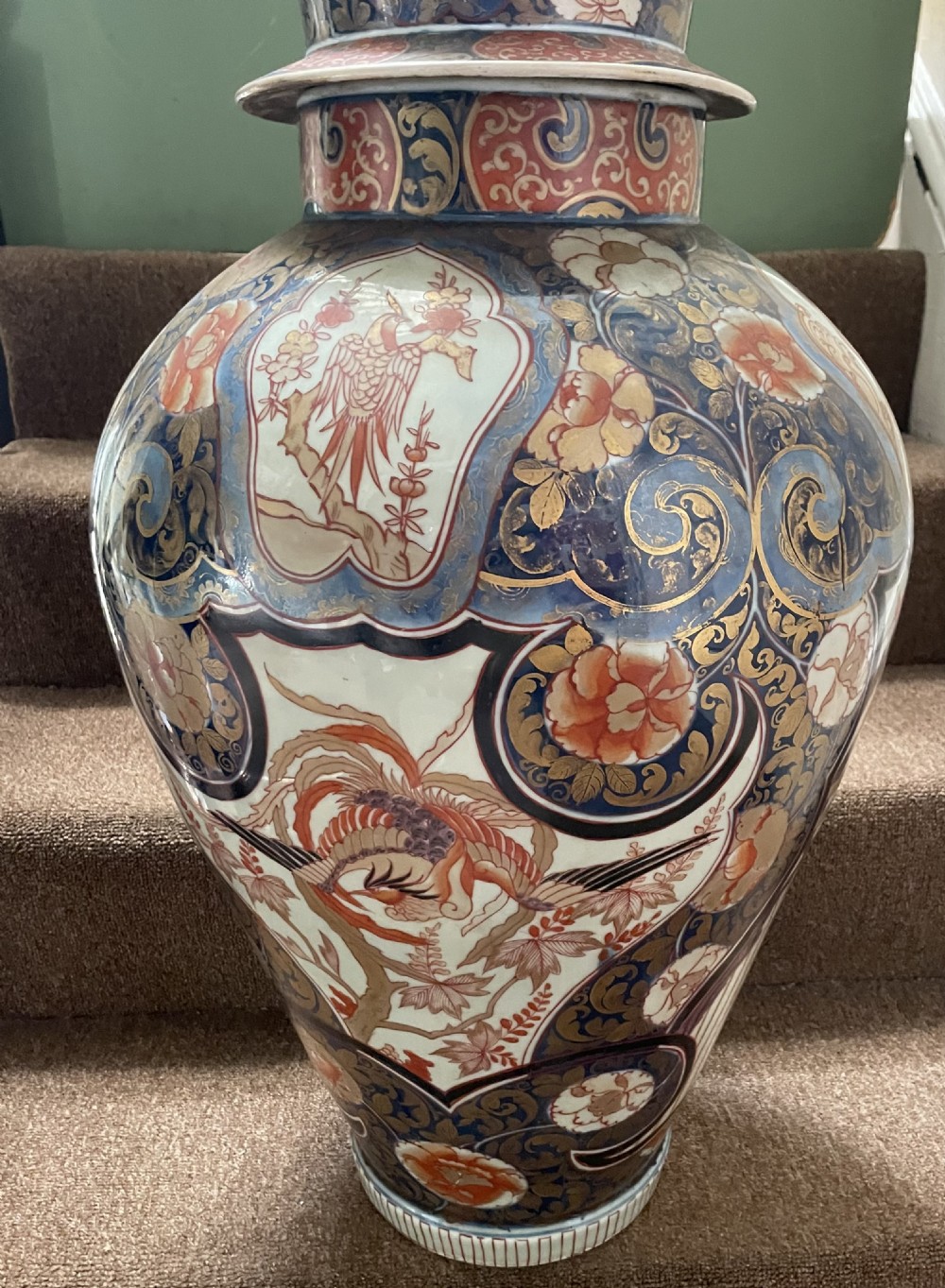 Exceptional quality  large-scale C19th French ‘Japanese Imari pattern’ porcelain vase and cover by Samson of Paris .  View III