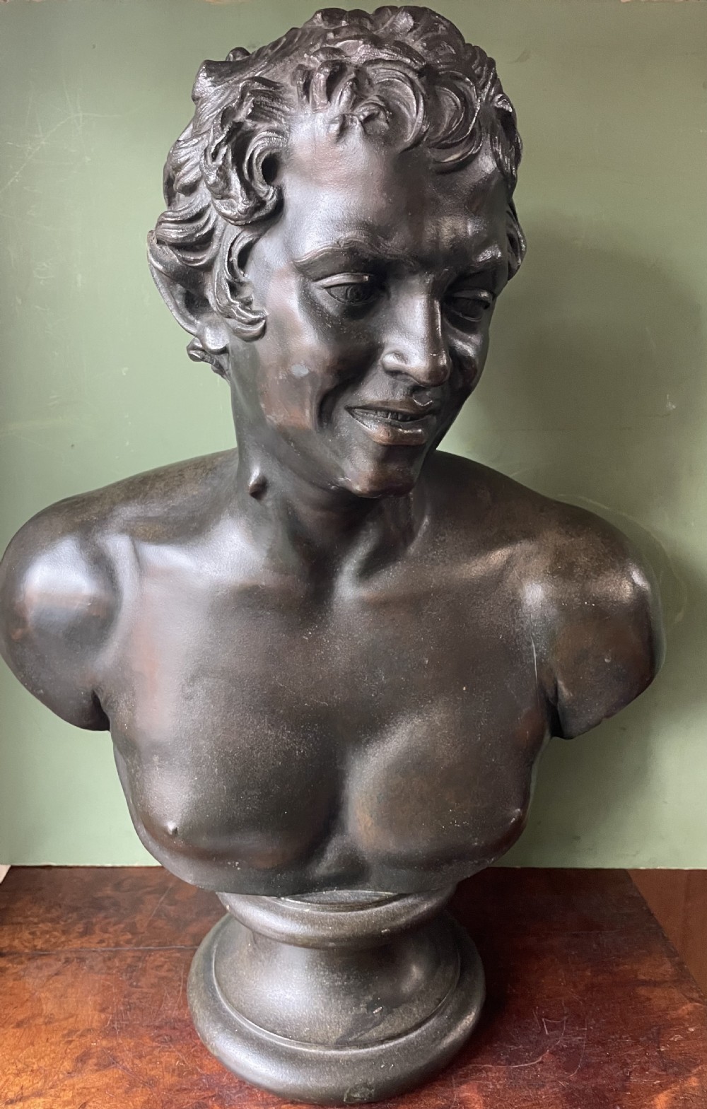 C19th Italian ‘Grand Tour’ souvenir bronze bust study , after the antique, of  “The Albani Faun” .  View II
