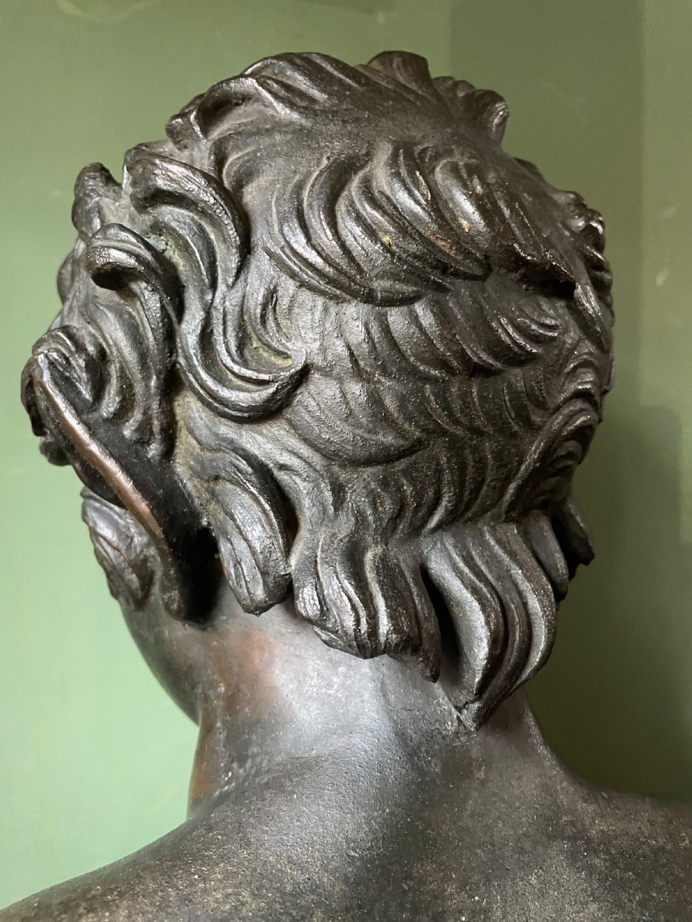C19th Italian ‘Grand Tour’ souvenir bronze bust study , after the antique, of  “The Albani Faun” .  View III
