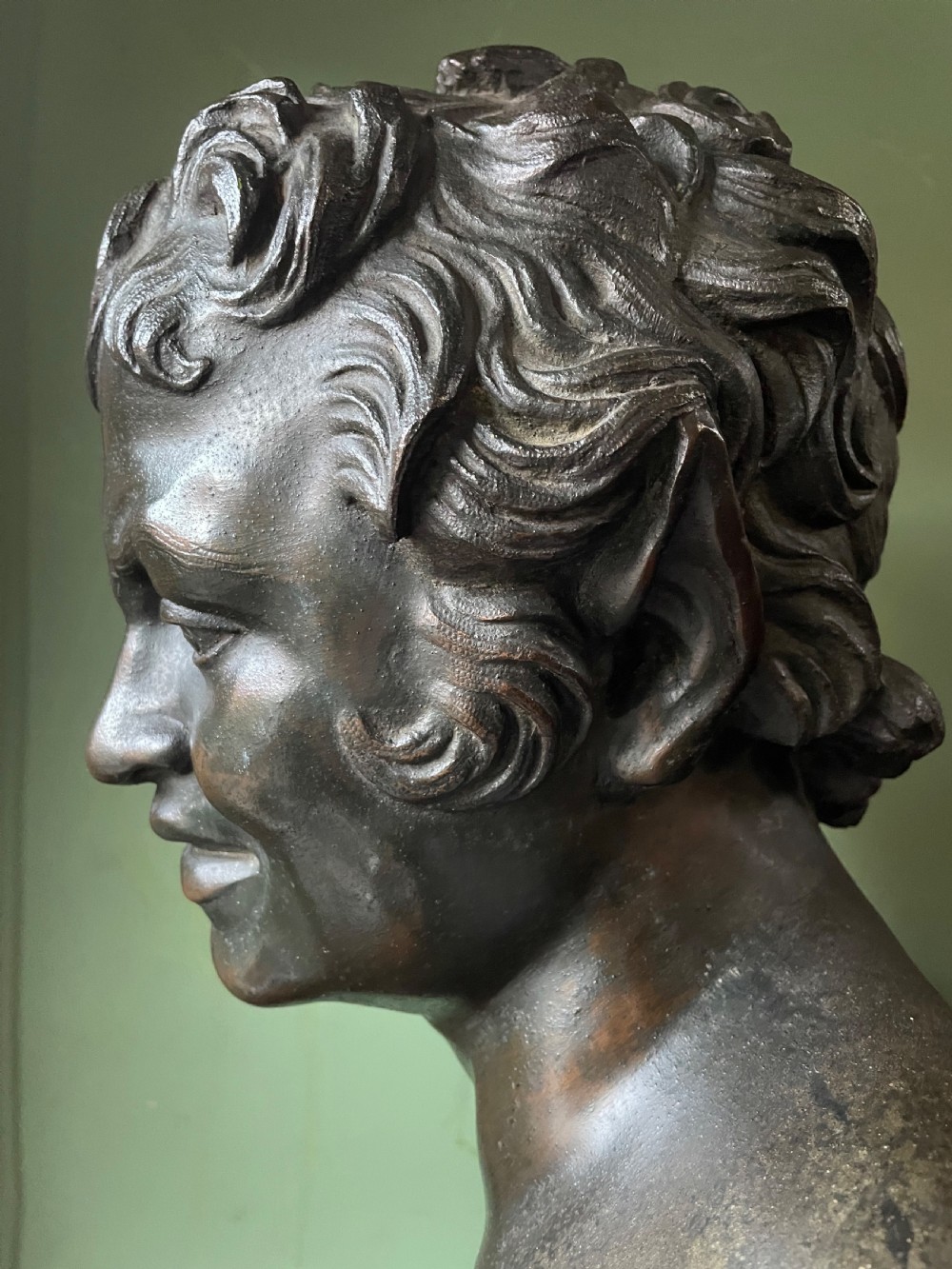 C19th Italian ‘Grand Tour’ souvenir bronze bust study , after the antique, of  “The Albani Faun” .  View V