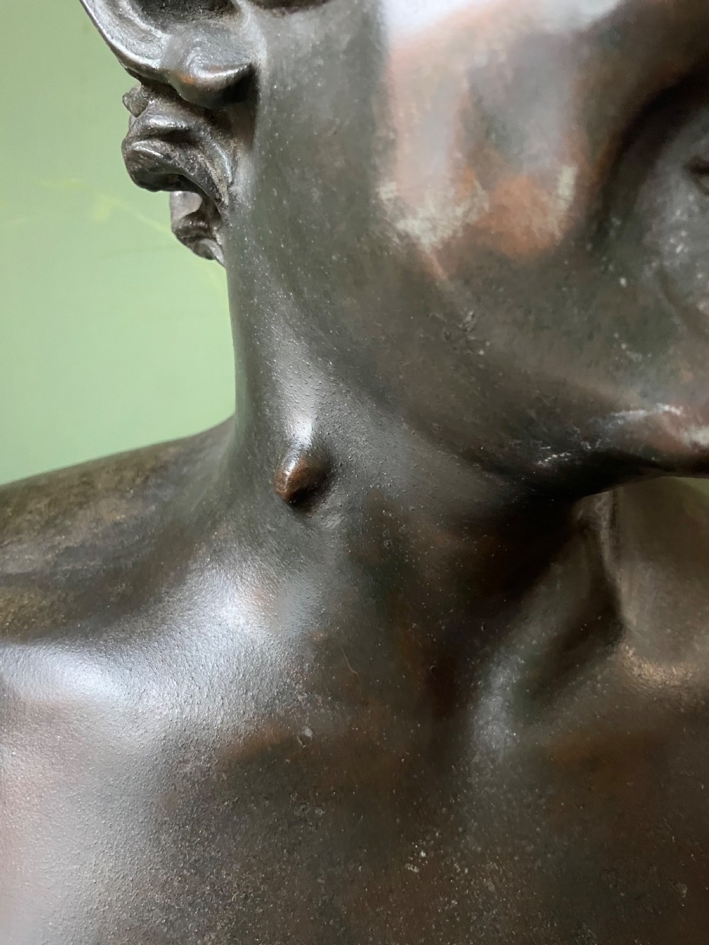 C19th Italian ‘Grand Tour’ souvenir bronze bust study , after the antique, of  “The Albani Faun” .  View VII
