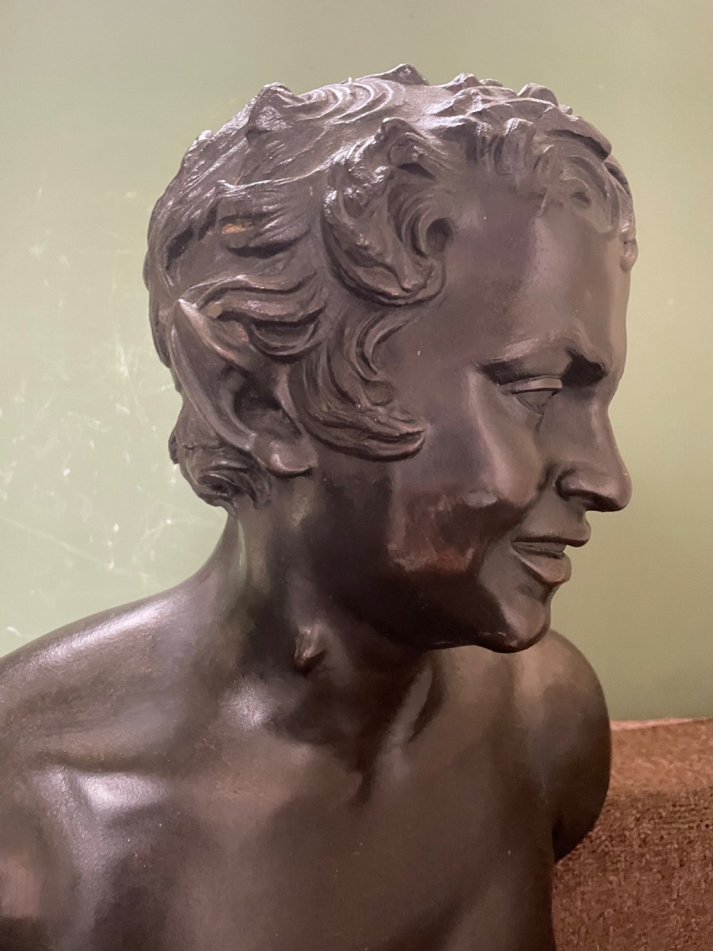 C19th Italian ‘Grand Tour’ souvenir bronze bust study , after the antique, of  “The Albani Faun” .  View XII