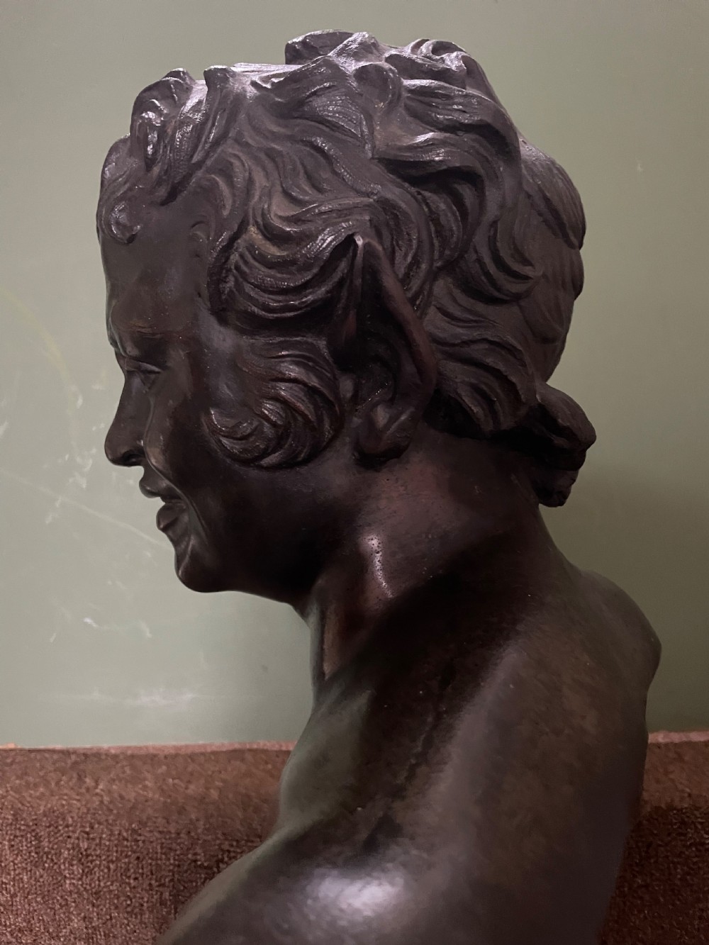 C19th Italian ‘Grand Tour’ souvenir bronze bust study , after the antique, of  “The Albani Faun” .  View XIII