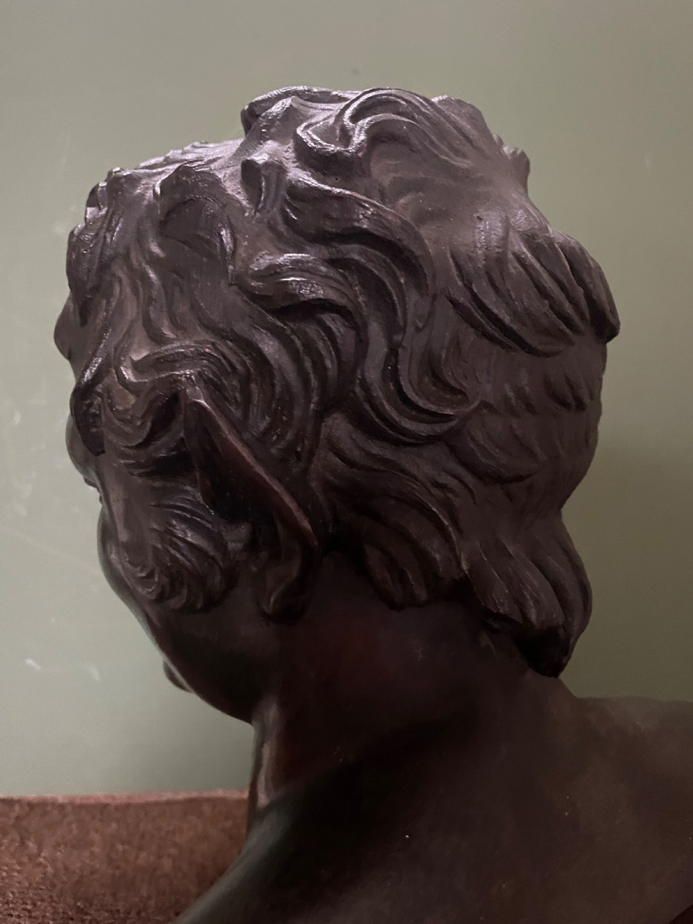 C19th Italian ‘Grand Tour’ souvenir bronze bust study , after the antique, of  “The Albani Faun” .  View XIV