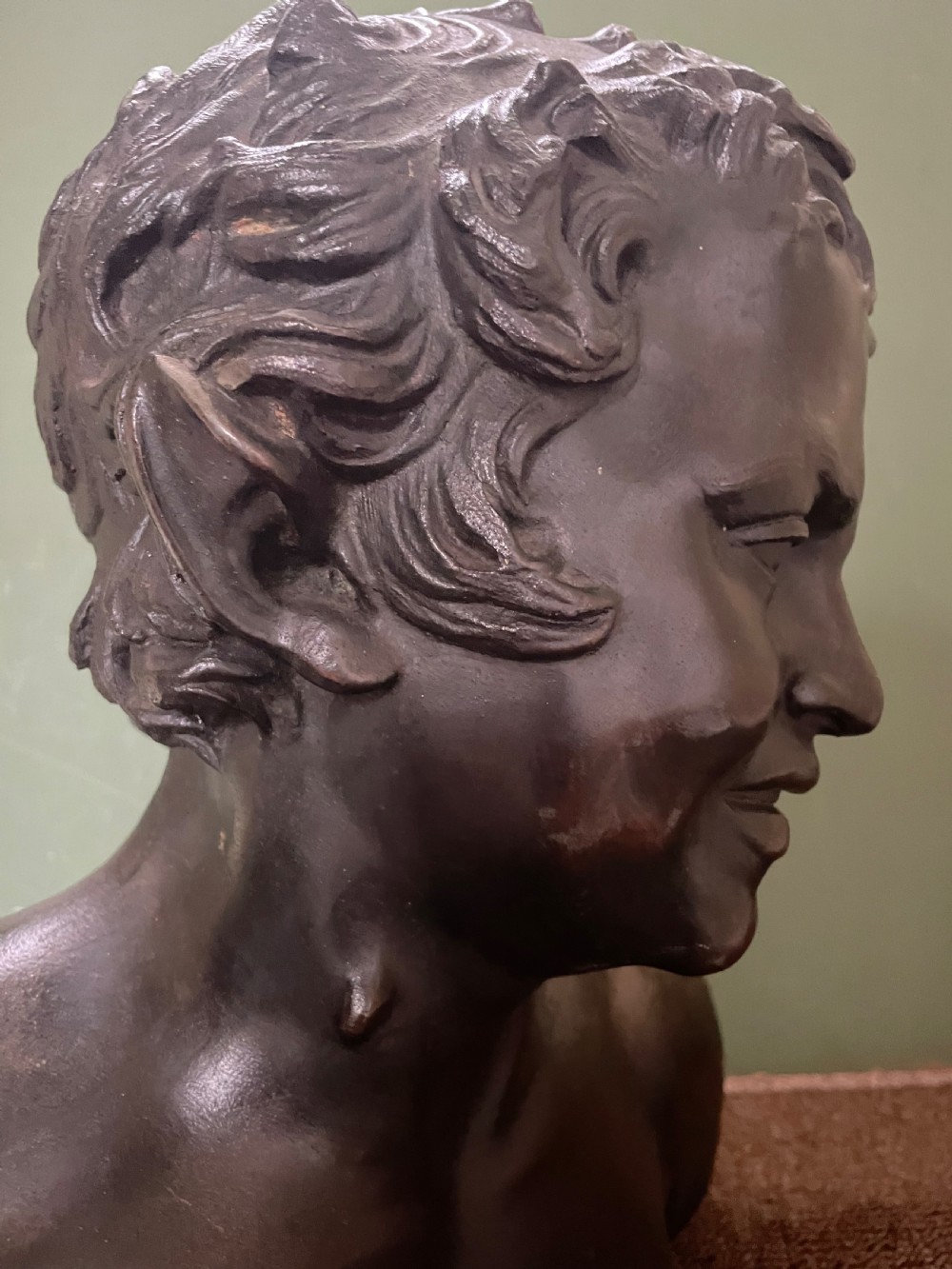 C19th Italian ‘Grand Tour’ souvenir bronze bust study , after the antique, of  “The Albani Faun” .  View XVI