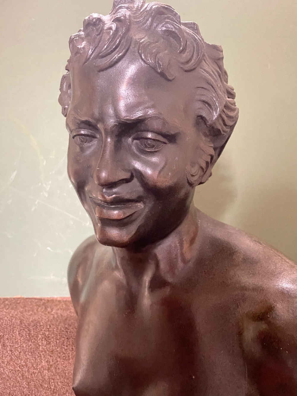 C19th Italian ‘Grand Tour’ souvenir bronze bust study , after the antique, of  “The Albani Faun” .  View XIX