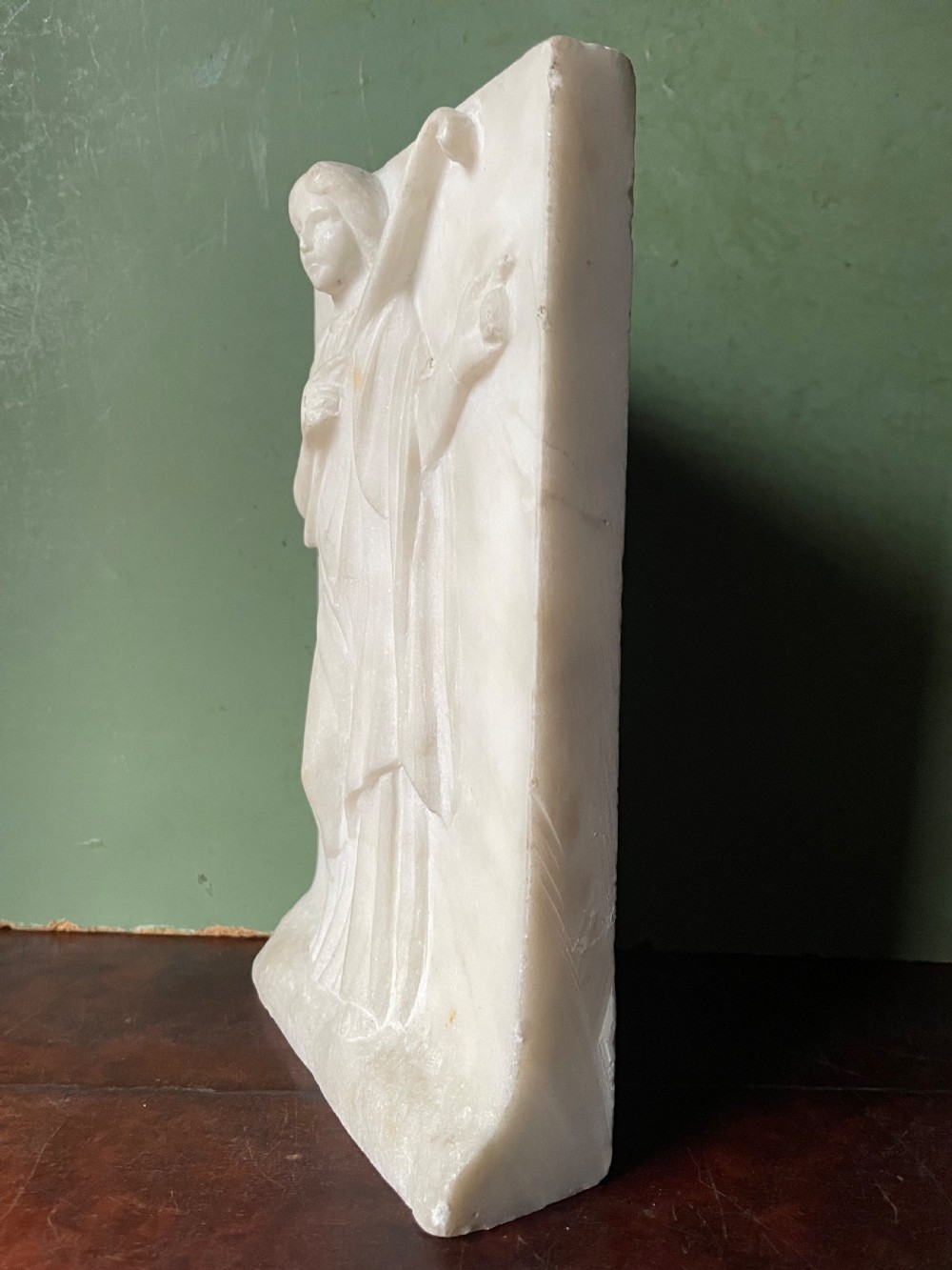 Set of 3 late C18th / early C19th carved statuary white marble panels of classical muses . View IV