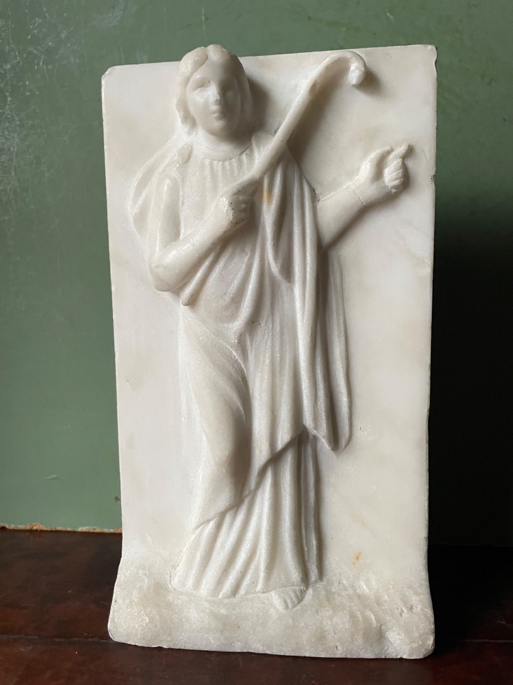 Set of 3 late C18th / early C19th carved statuary white marble panels of classical muses . View VI