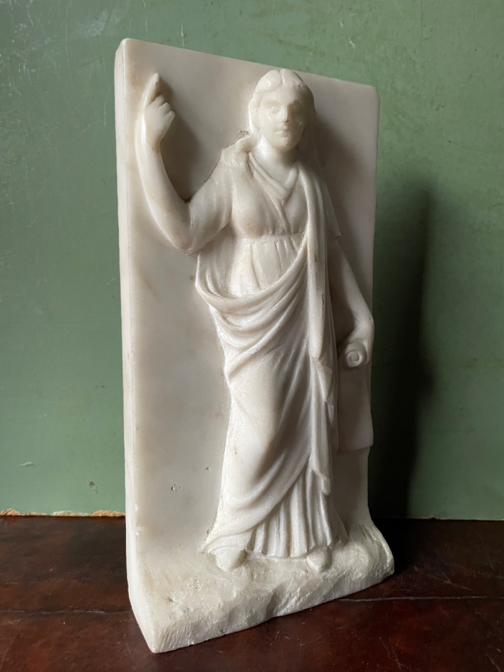 Set of 3 late C18th / early C19th carved statuary white marble panels of classical muses . View VII