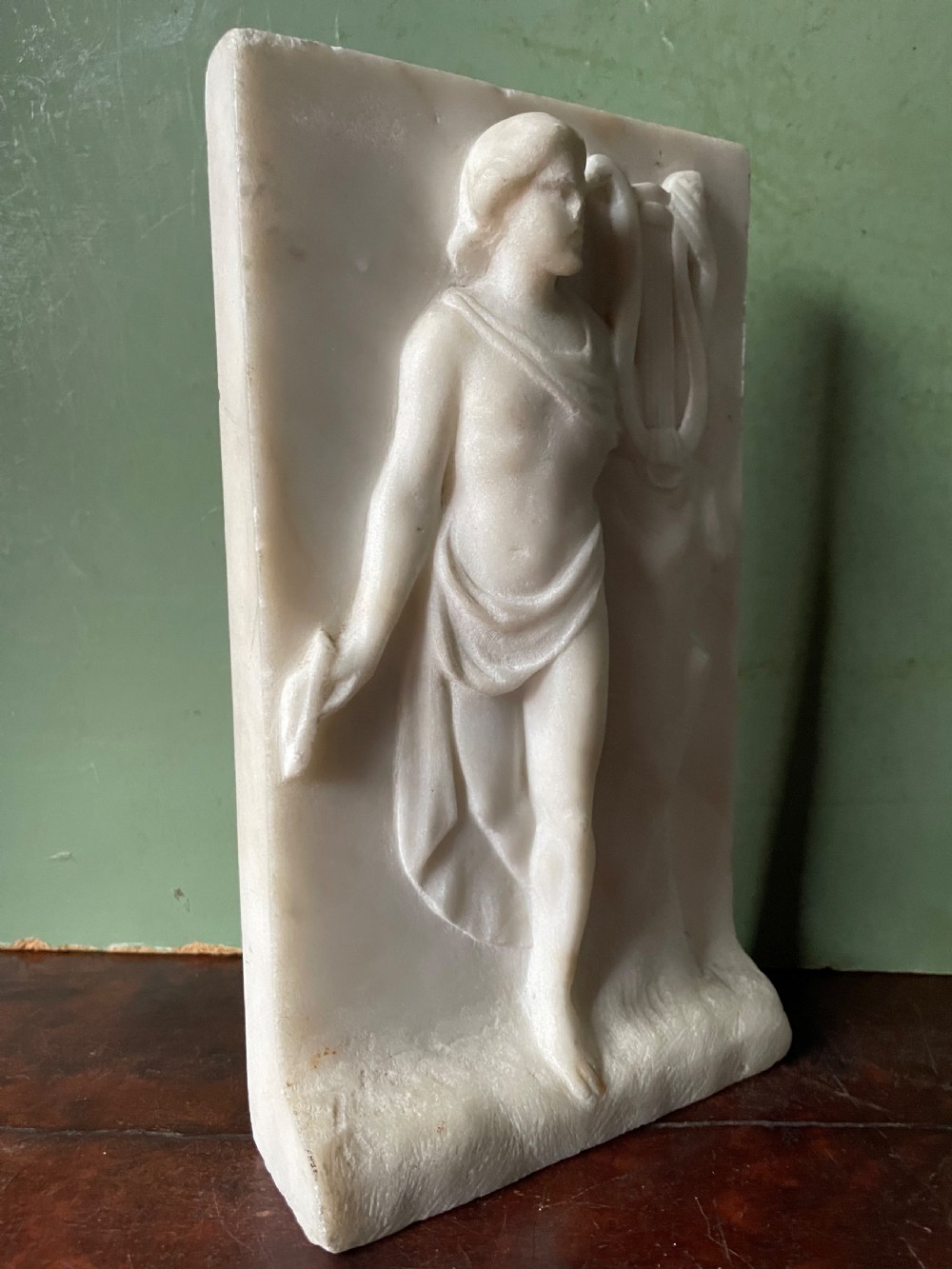 Set of 3 late C18th / early C19th carved statuary white marble panels of classical muses . View X