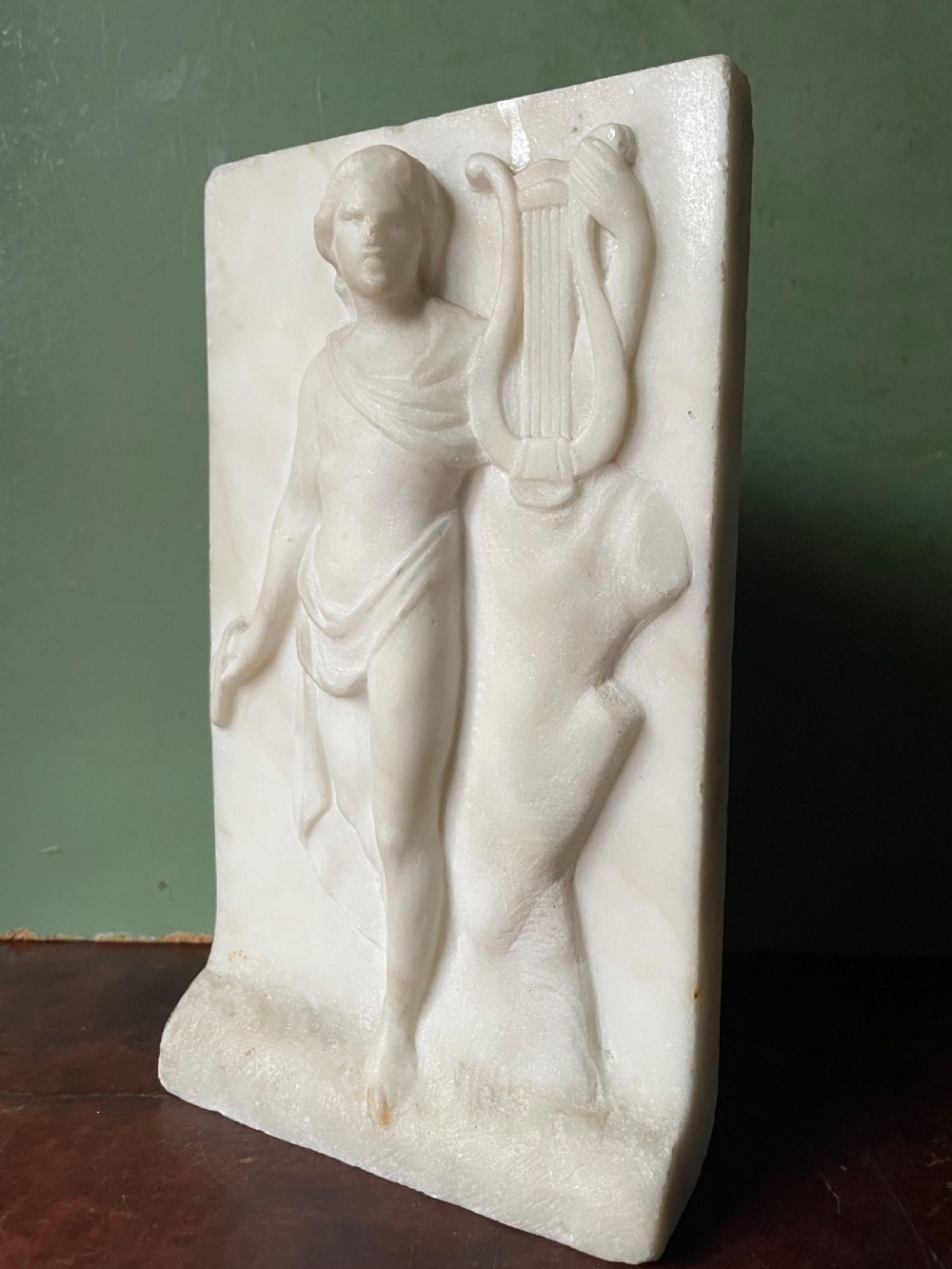Set of 3 late C18th / early C19th carved statuary white marble panels of classical muses . View XI