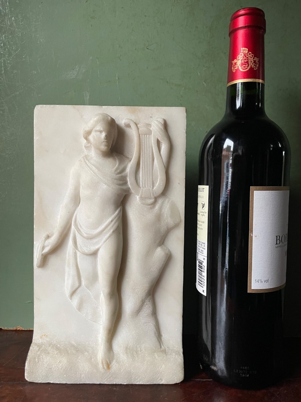 Set of 3 late C18th / early C19th carved statuary white marble panels of classical muses . View XIII