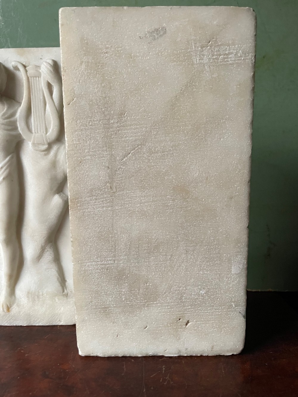 Set of 3 late C18th / early C19th carved statuary white marble panels of classical muses . View XV