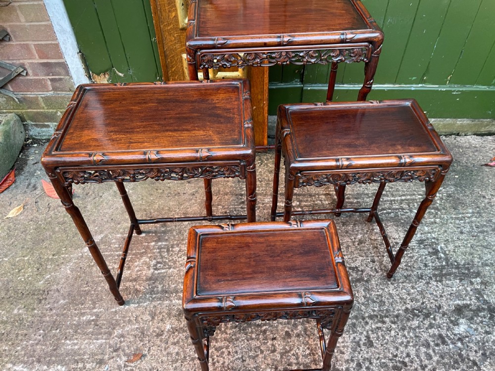 Superior quality late C19th Chinese Qing Dynasty carved hardwood quartetto or nest of tables. View XI