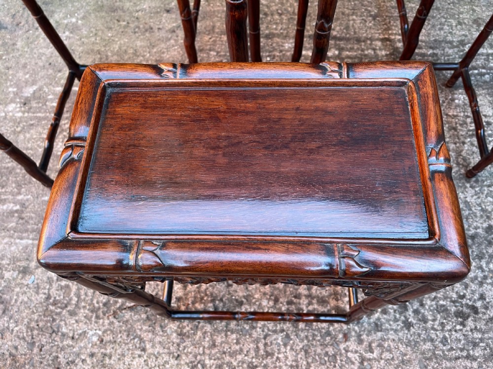 Superior quality late C19th Chinese Qing Dynasty carved hardwood quartetto or nest of tables. View XII