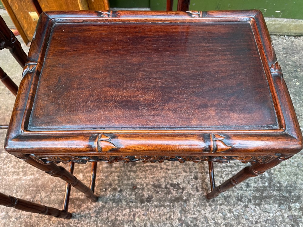 Superior quality late C19th Chinese Qing Dynasty carved hardwood quartetto or nest of tables. View XIII