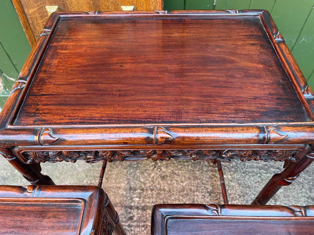 Superior quality late C19th Chinese Qing Dynasty carved hardwood quartetto or nest of tables. View XIV