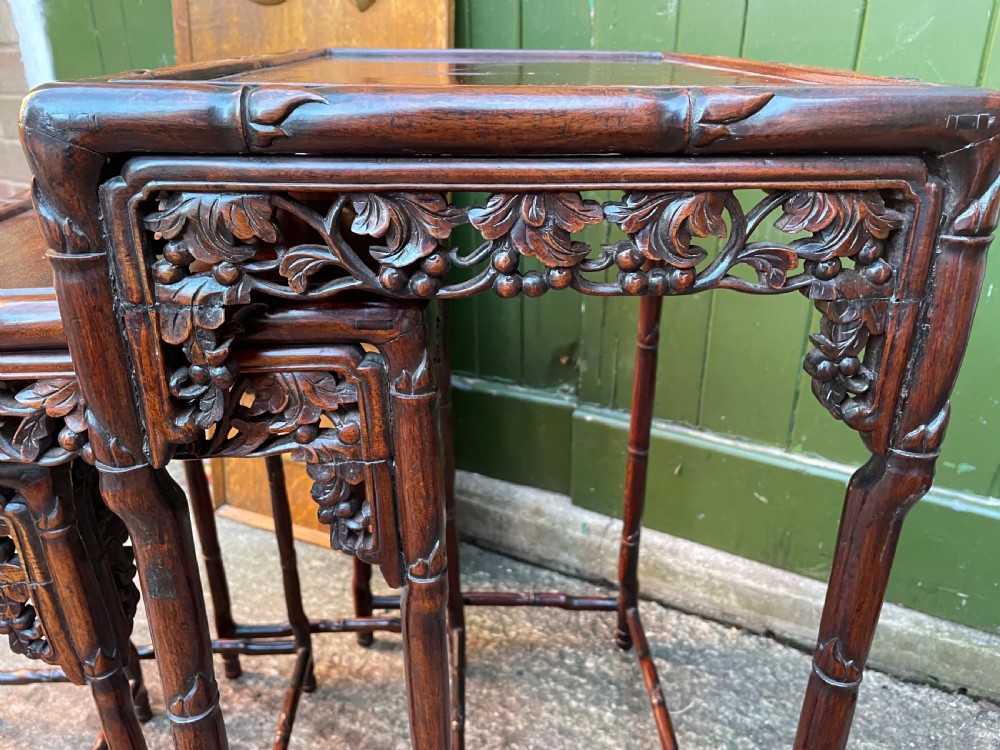 Superior quality late C19th Chinese Qing Dynasty carved hardwood quartetto or nest of tables. View XVI