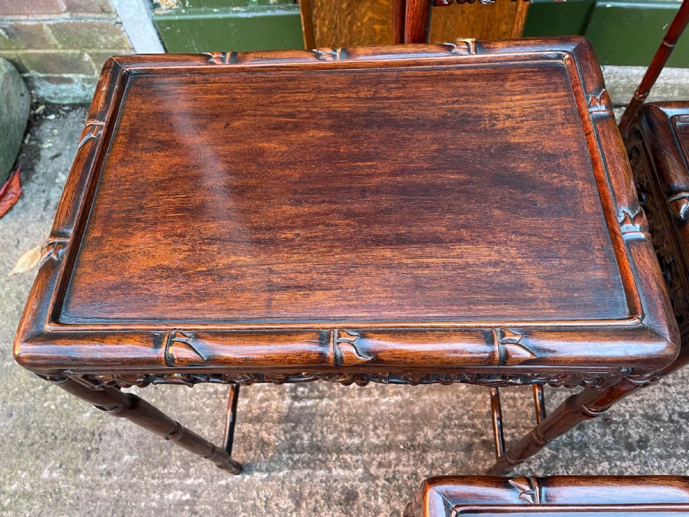 Superior quality late C19th Chinese Qing Dynasty carved hardwood quartetto or nest of tables. View XVII