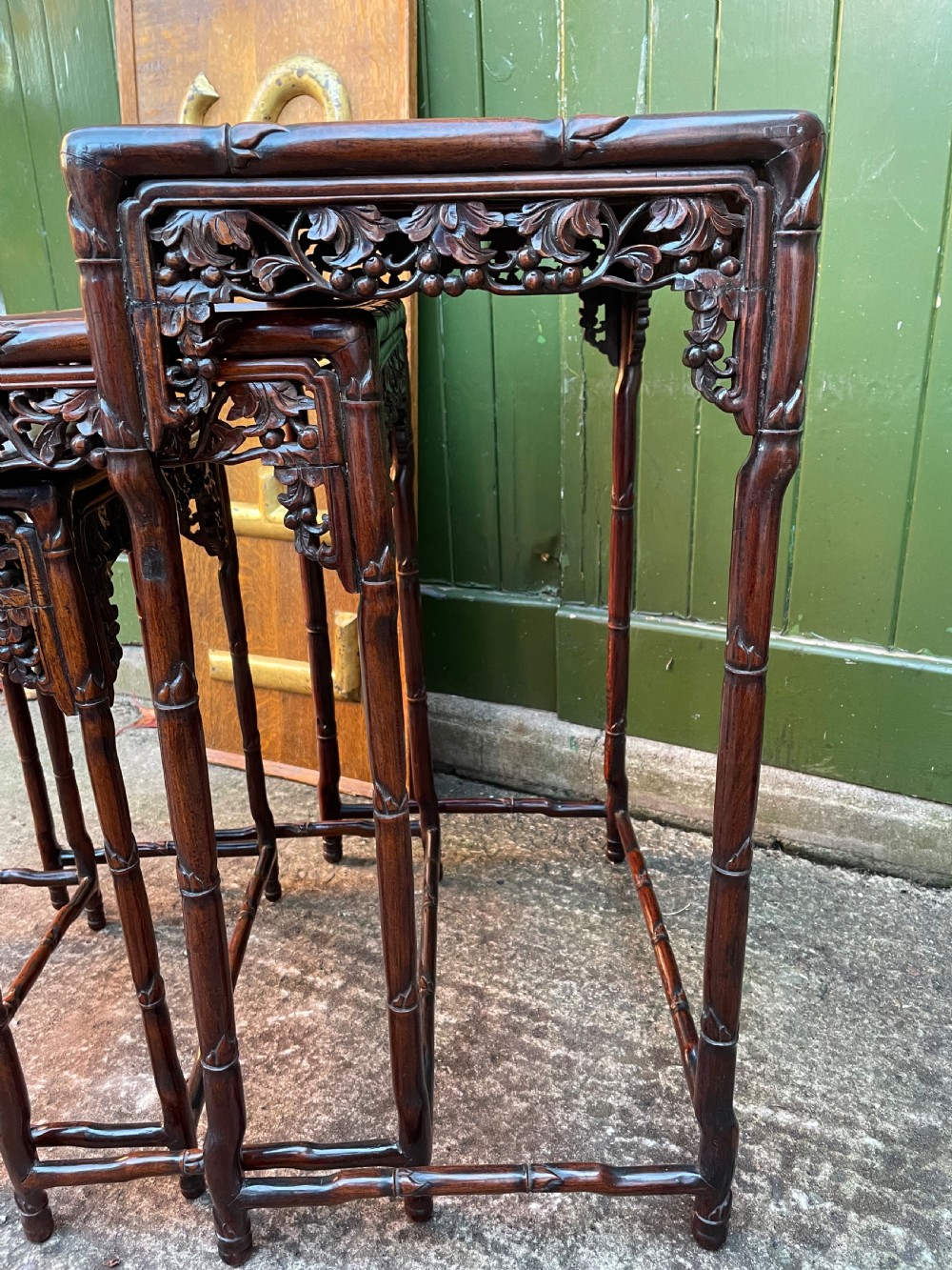 Superior quality late C19th Chinese Qing Dynasty carved hardwood quartetto or nest of tables. View XVIII