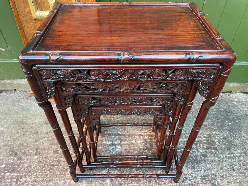 Superior quality late C19th Chinese Qing Dynasty carved hardwood quartetto or nest of tables. View XXII