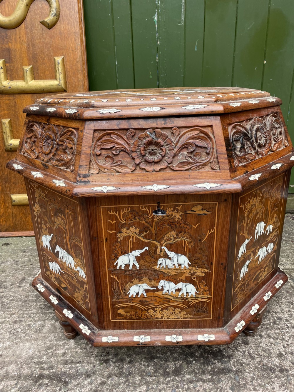 Highly decorative early C20th Indian carved rosewood and bone-inlaid ottoman box  View V