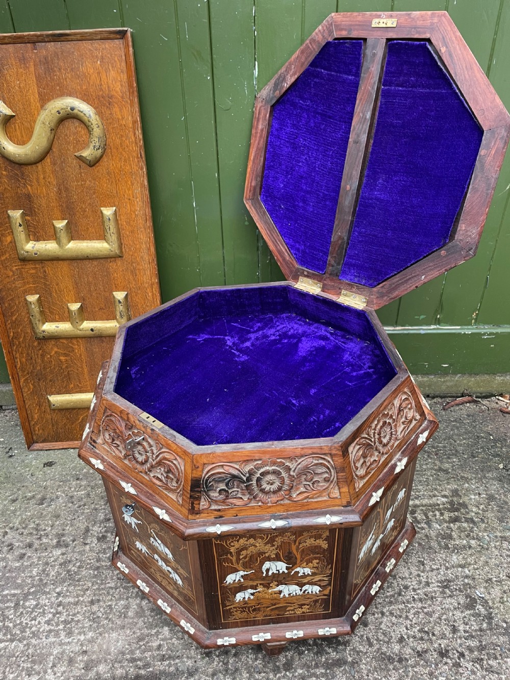 Highly decorative early C20th Indian carved rosewood and bone-inlaid ottoman box  View VII