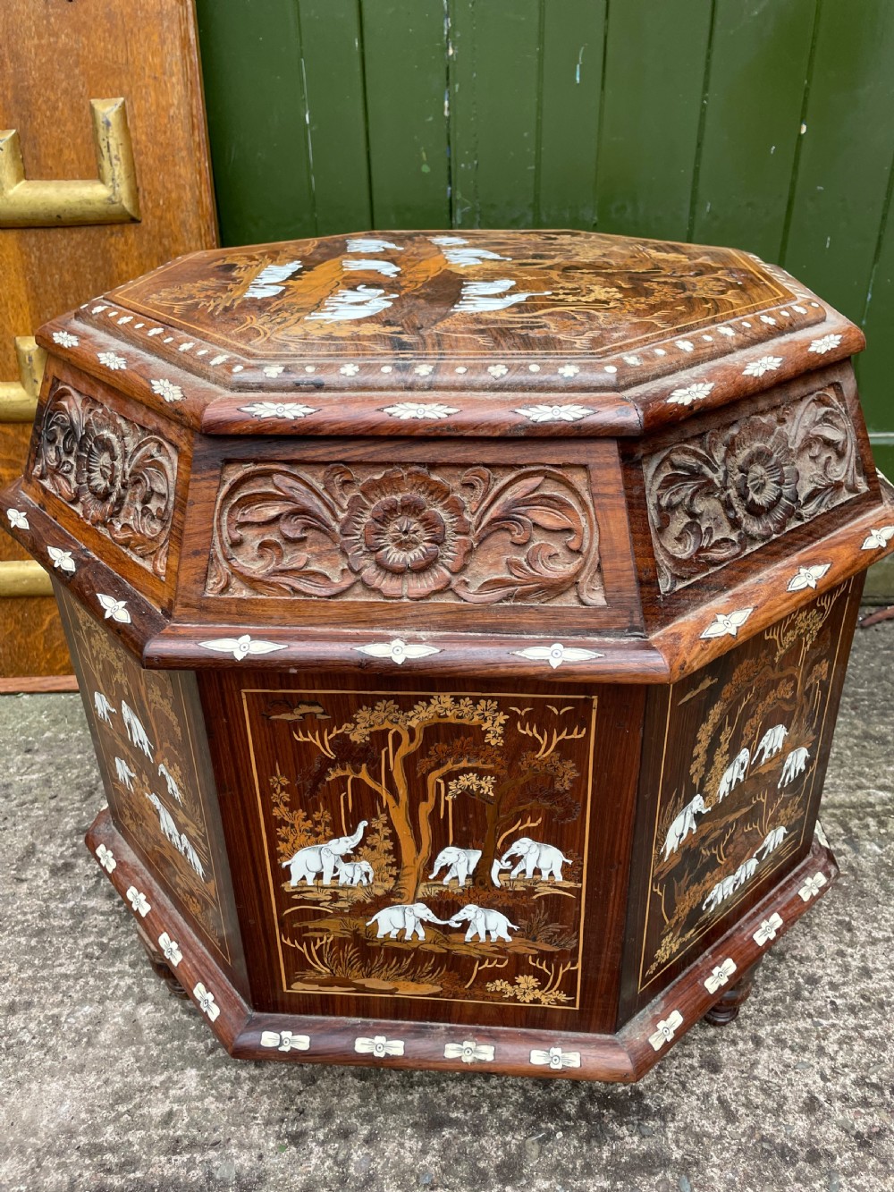 Highly decorative early C20th Indian carved rosewood and bone-inlaid ottoman box  View IX