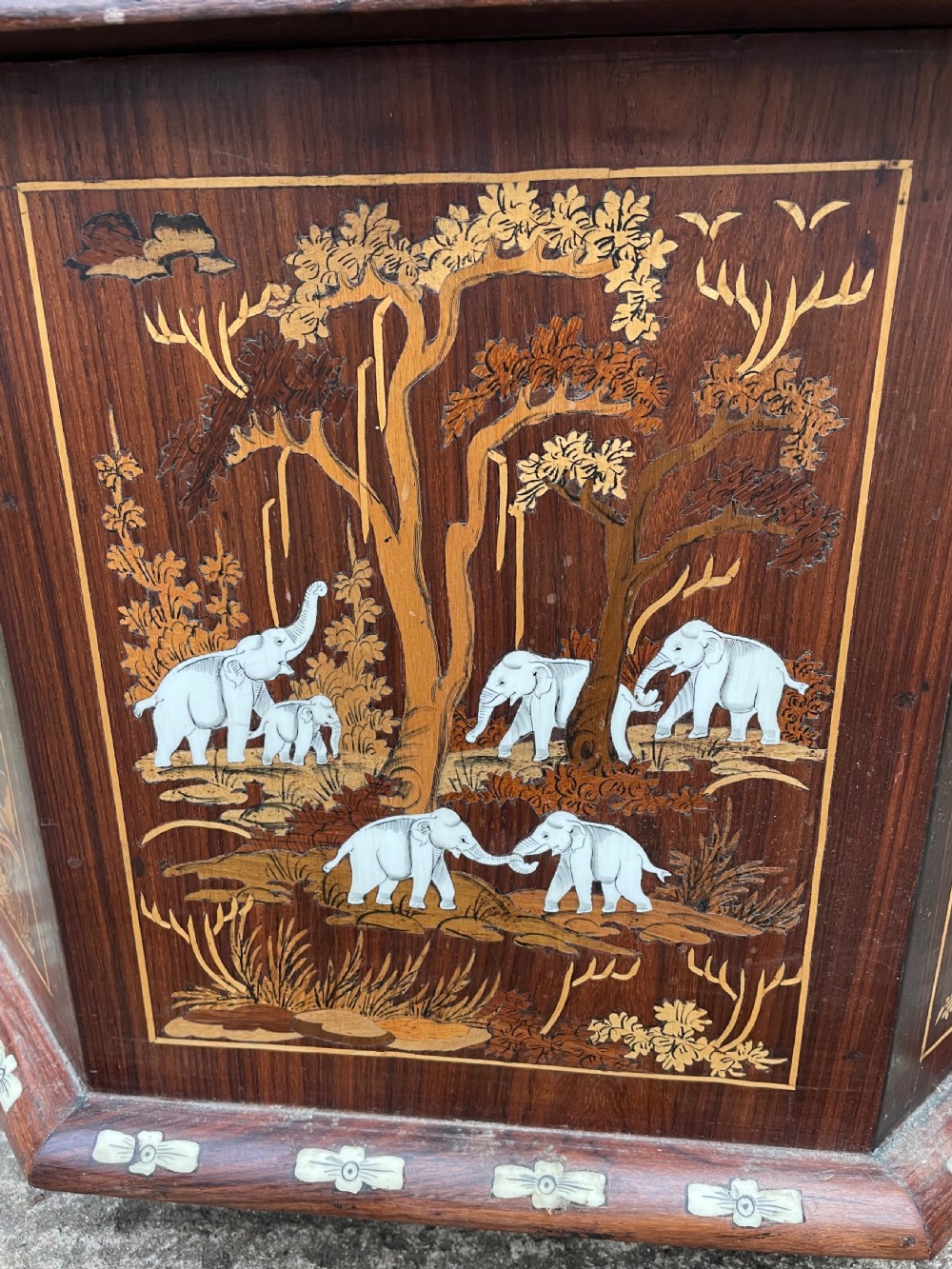 Highly decorative early C20th Indian carved rosewood and bone-inlaid ottoman box  View X