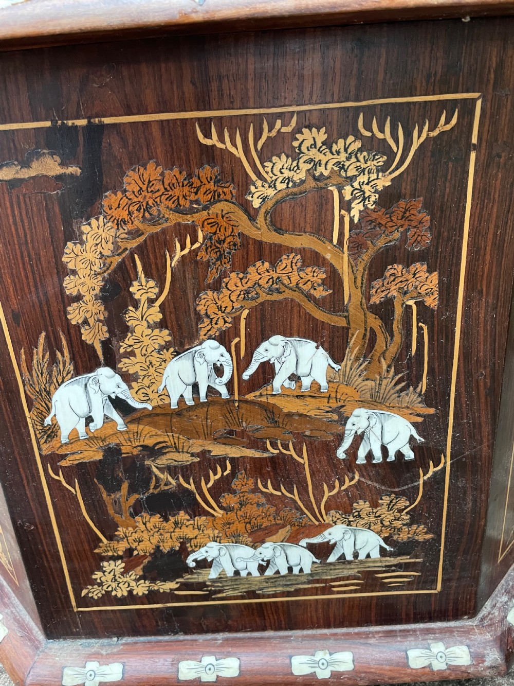 Highly decorative early C20th Indian carved rosewood and bone-inlaid ottoman box  View XI