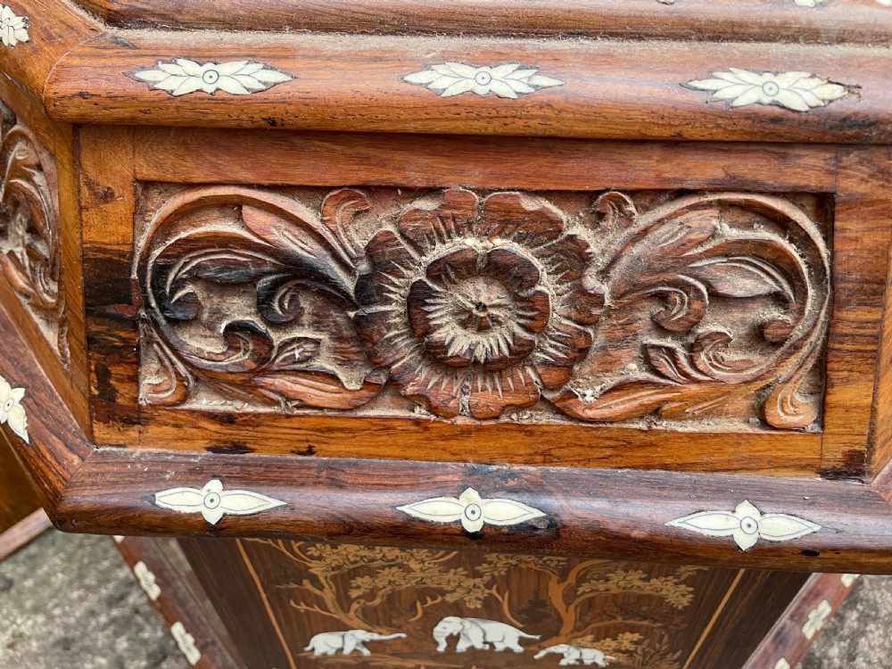 Highly decorative early C20th Indian carved rosewood and bone-inlaid ottoman box  View XIII